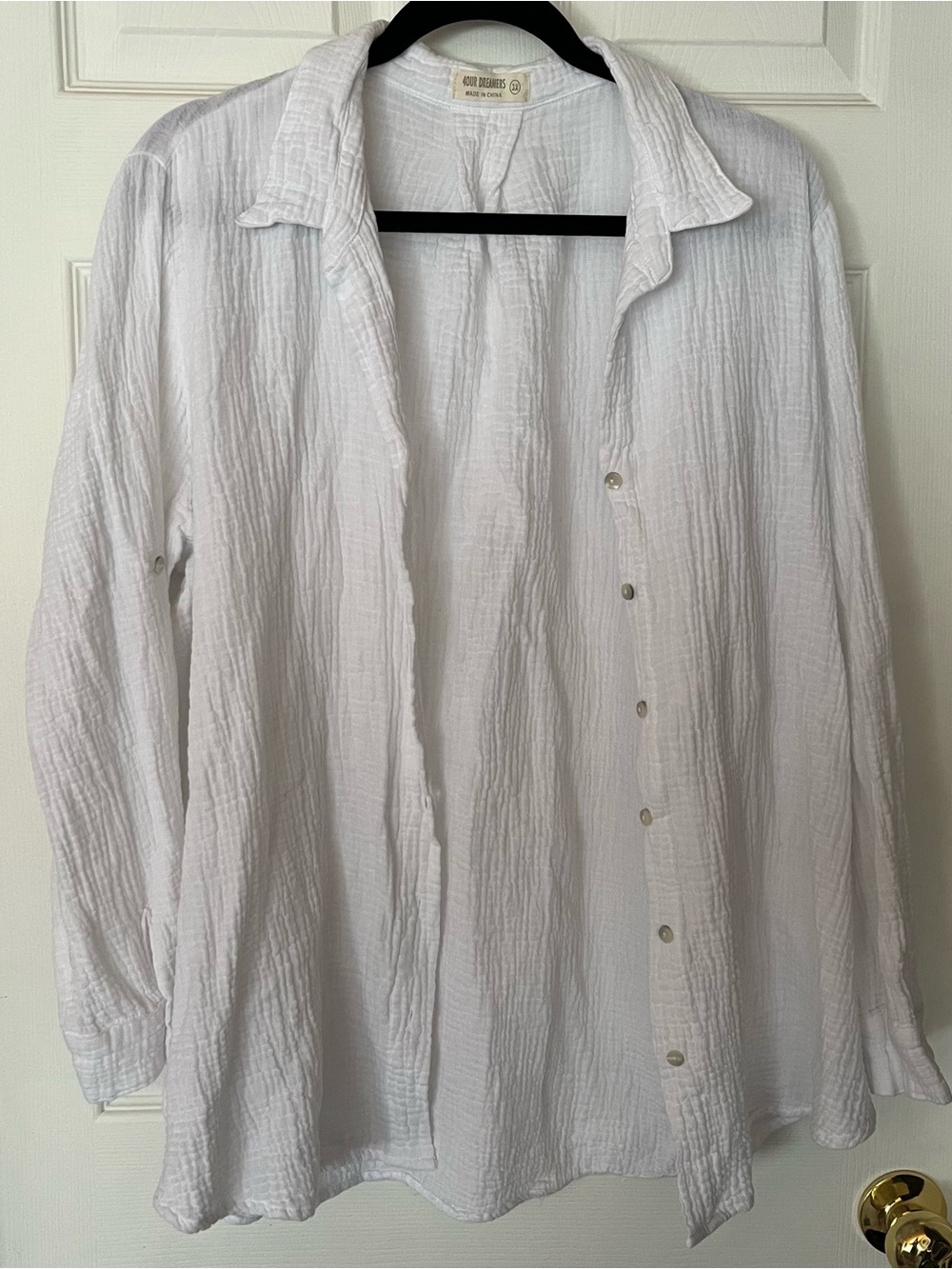 4OUR DREAMERS 100% Cotton White Textured Casual Button-Down Shirt
